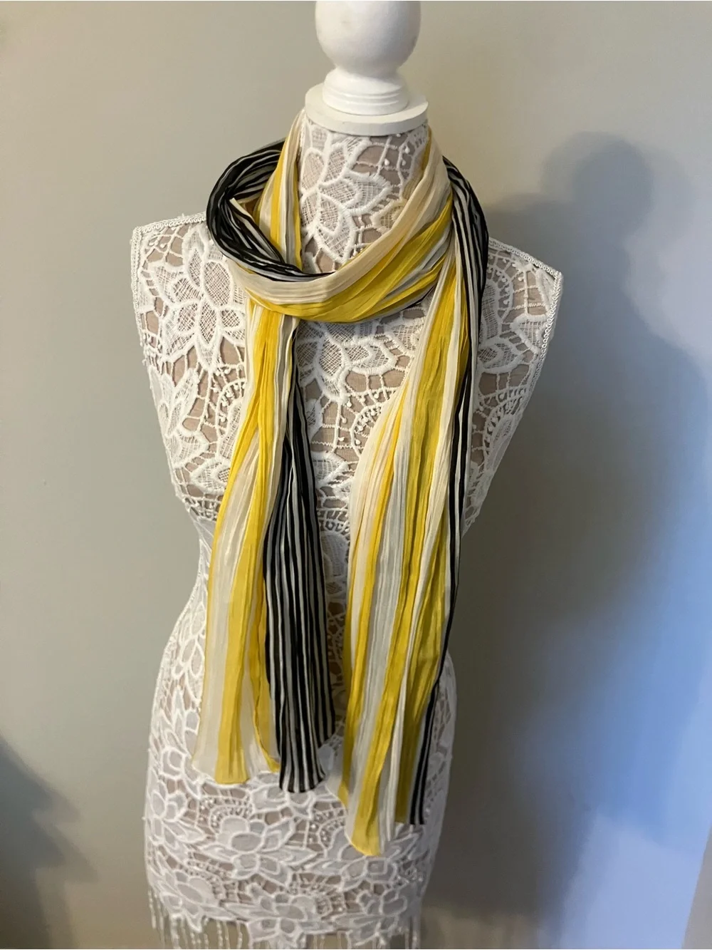 Lightweight Yellow, White & Black Striped Women’s Scarf